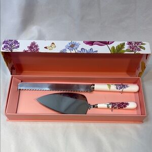 Grace Teaware Cutlery Floral Cake Knife and Server Set, Silver, Party Ready!